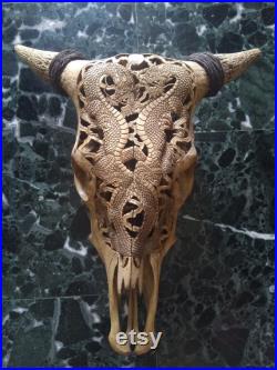 Accrochage de crâne de buffle sculpté par un dragon, accrochage de mur de crâne, accrochage de crâne d animal, accrochage de mur d animal