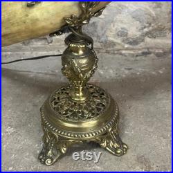 Antique, ancienne Corne d abondance Buffle montée en lampe sertie de Bronze . XIXème