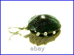 Authentique Bijoux Scarabée Taxidermie Pendentif Ancien Argent Massif Jewel
