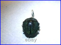 Authentique Bijoux Scarabée Taxidermie Pendentif Ancien Argent Massif Jewel