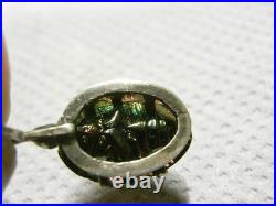 Authentique Bijoux Scarabée Taxidermie Pendentif Ancien Argent Massif Jewel