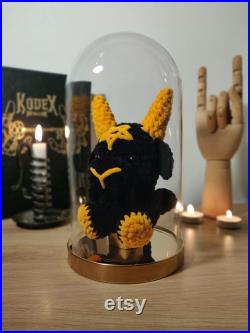 Baphomet Noir et Jaune au Crochet sous Cloche démon, globe en verre, décoration gothique, cabinet de curiosité