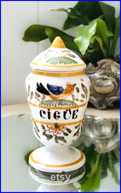 Cabinet de curiosité Vintage Pot à Pharmacie CIGÜE en Faïence décor Moustiers fait main, herboriste Médicinal France