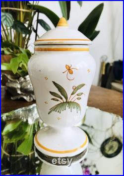 Cabinet de curiosité Vintage Pot à Pharmacie HACHISCH en Faïence décor Moustiers, signé, fait main, herboriste Médicinal France