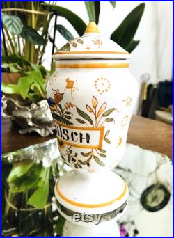 Cabinet de curiosité Vintage Pot à Pharmacie HACHISCH en Faïence décor Moustiers, signé, fait main, herboriste Médicinal France