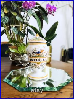 Cabinet de curiosité Vintage Pot à Pharmacie HACHISCH en Faïence décor Moustiers, signé, fait main, herboriste Médicinal France