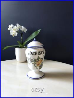 Cabinet de curiosité Vintage Pot à Pharmacie Hachisch en Faïence decor Meillonnas, herboriste Médicinal France