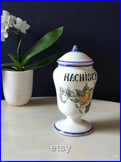 Cabinet de curiosité Vintage Pot à Pharmacie Hachisch en Faïence decor Meillonnas, herboriste Médicinal France