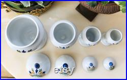 Cabinet de curiosité Vintage Set de 4 Pots à Pharmacie Aconit, Hachisch, Morphine, Ciguë en Faïence de Desvres Géo Martel decor Meillonnas