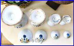 Cabinet de curiosité Vintage Set de 4 Pots à Pharmacie Aconit, Hachisch, Morphine, Ciguë en Faïence de Desvres Géo Martel decor Meillonnas