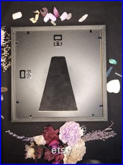 Cadre mural papillon taxidermie curiosités déco gothique sorcière pierre et fleurs naturelles