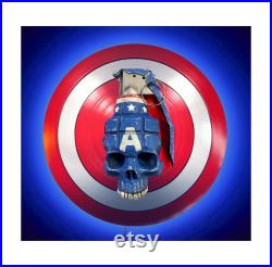 Captain America WWII Skull Sculpture peint à la main avec un support de lumière LED