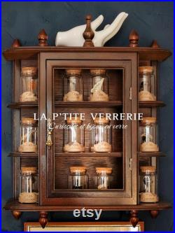 Champignons en verre sur un vase en céramique pour cabinet de curiosité et collection mycologie
