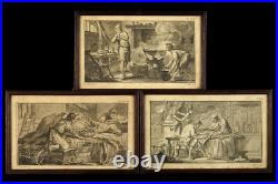 Étonnante série de 3 gravures anciennes thème taxidermie / Cabinet de curiosités