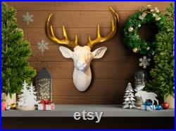 Fausse taxidermie de tête de cerf en or couleur personnalisée support mural décoration murale accrochage mural sculpture tête d animal décor de Noël décoration de la maison