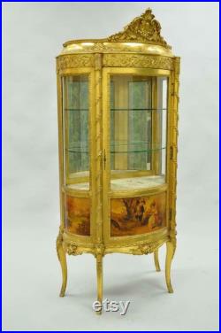 Fran ais Louis XV Gold Gilt Wood Vernis Martin Curved Glass Vitrine Curio Cabinet