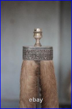 Lampe patte de chevreuil avec monture métal argenté, patte de cerf, taxidermie