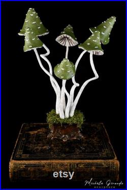 Le Coffre aux Champignons Sculpture de champignons en papier mâché Art cabinet de curiosités