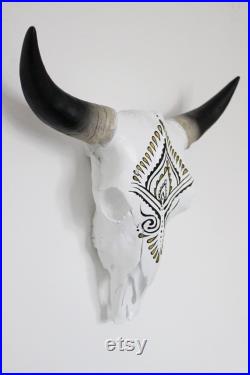 Magnifique crâne de fausse vache peint à la main 3 tailles disponibles