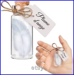 Plume blanche d'ange gardien dans une fiole en verre pour cadeau hommage, deuil, condoléance, réconfort, protection ou cabinet de curiosités