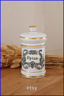 Pot pharmacie OPIUM en porcelaine de Limoges décor DT fait main France 1950