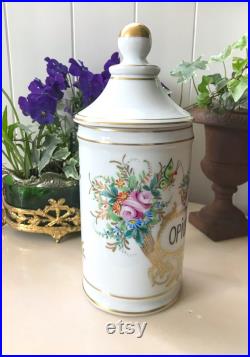 Rare Vintage Pot à Pharmacie OPIUM en Porcelaine de Limoges J. Dumont, Décor Floral et Insectes Collection Pharmacie, Apothicaire France
