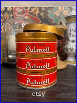 Rare boîte de pastilles Pulmoll ancienne pharmacie apothicaire tôle XXe 20th Cabinet de curiosités, médicament vintage, médecine retro