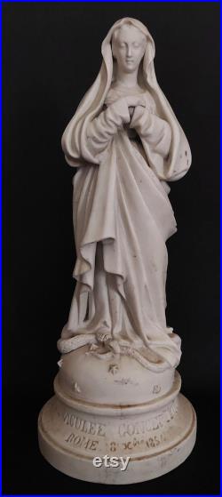 Statue Sainte Vierge Immaculée conception biscuit daté 1854