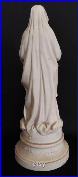 Statue Sainte Vierge Immaculée conception biscuit daté 1854