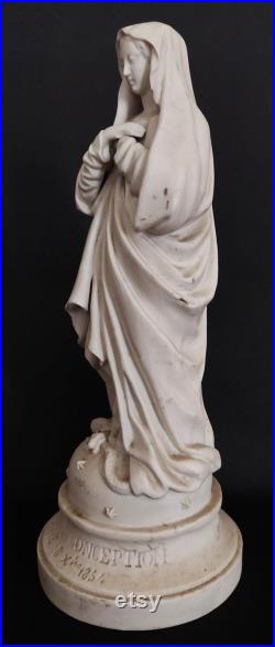 Statue Sainte Vierge Immaculée conception biscuit daté 1854