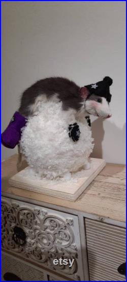 Taxidermie Rat Scène de neige faisant boule de neige anthropomorphique hiver merveilleux cadeau enneigé