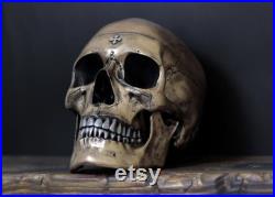 Thirdax-détresse or et argent pleine grandeur vie taille réaliste crâne humain réplique avec mâchoire amovible art ornement Decor