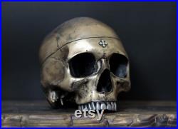 Thirdax-détresse or et argent pleine grandeur vie taille réaliste crâne humain réplique avec mâchoire amovible art ornement Decor