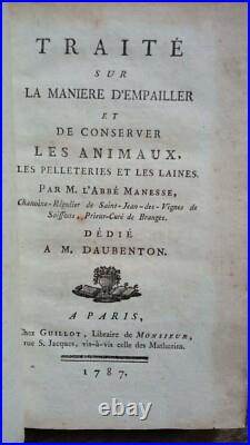 Traite Sur La Maniere D'empailler Et De Conserver. Abbe Manesse-1787-taxidermie