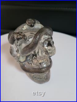 Une tête de mort avec un serpent qui sort de son orbite en s'enroulant autour de son crâne Une tête de mort avec un serpent qui sort de son orbite en s'enroulant autour de son crâne