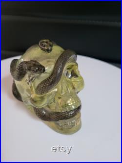 Une tête de mort avec un serpent qui sort de son orbite en s'enroulant autour de son crâne Une tête de mort avec un serpent qui sort de son orbite en s'enroulant autour de son crâne