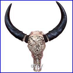 Véritable tête de buffle Crâne de taureau avec Dragon gravé Asia Skull Murale Décoration murale AsiaLifeStyle