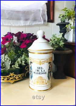 Vintage Grand Pot à Pharmacie SEL De La SAGESSE en Porcelaine de Limoges Au Pot Galien, Collection Pharmacie, Médecine, Apothicaire France