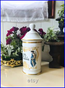 Vintage Grand Pot à Pharmacie SEL De La SAGESSE en Porcelaine de Limoges Au Pot Galien, Collection Pharmacie, Médecine, Apothicaire France