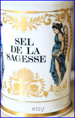 Vintage Grand Pot à Pharmacie SEL De La SAGESSE en Porcelaine de Limoges Au Pot Galien, Collection Pharmacie, Médecine, Apothicaire France
