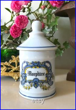 Vintage MORPHINE Pot à pharmacie en Porcelaine d'Avignon décor de coquilles polychrome, Collection, Cabinet de Curiosités Made in France