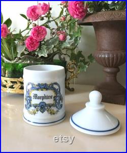 Vintage MORPHINE Pot à pharmacie en Porcelaine d'Avignon décor de coquilles polychrome, Collection, Cabinet de Curiosités Made in France