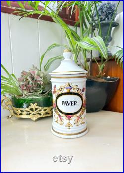Vintage Pot à Pharmacie PAVER en Porcelaine des Champs Elysées Paris, Décor Floral et Insectes Collection Pharmacie, Apothicaire France Vintage Pot à Pharmacie PAVER en Porcelaine des Champs Elysées Paris, Décor Floral et Insectes Collection Pharmacie, Apothicaire France