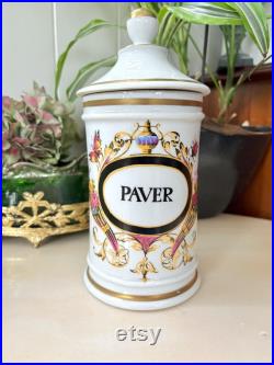 Vintage Pot à Pharmacie PAVER en Porcelaine des Champs Elysées Paris, Décor Floral et Insectes Collection Pharmacie, Apothicaire France Vintage Pot à Pharmacie PAVER en Porcelaine des Champs Elysées Paris, Décor Floral et Insectes Collection Pharmacie, Apothicaire France