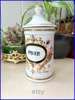 Vintage Pot à Pharmacie PAVER en Porcelaine des Champs Elysées Paris, Décor Floral et Insectes Collection Pharmacie, Apothicaire France Vintage Pot à Pharmacie PAVER en Porcelaine des Champs Elysées Paris, Décor Floral et Insectes Collection Pharmacie, Apothicaire France