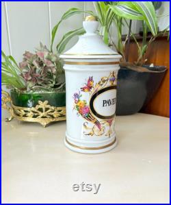 Vintage Pot à Pharmacie PAVER en Porcelaine des Champs Elysées Paris, Décor Floral et Insectes Collection Pharmacie, Apothicaire France Vintage Pot à Pharmacie PAVER en Porcelaine des Champs Elysées Paris, Décor Floral et Insectes Collection Pharmacie, Apothicaire France