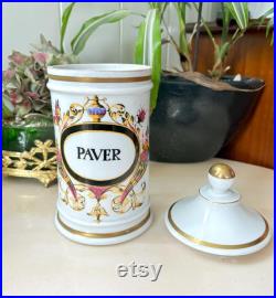 Vintage Pot à Pharmacie PAVER en Porcelaine des Champs Elysées Paris, Décor Floral et Insectes Collection Pharmacie, Apothicaire France Vintage Pot à Pharmacie PAVER en Porcelaine des Champs Elysées Paris, Décor Floral et Insectes Collection Pharmacie, Apothicaire France