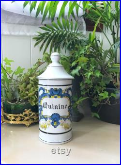 Vintage QUININE Grand Pot à Pharmacie Porcelaine de Limoges Décor coquille volute végétale Polychrome, Collection Apothicaire Made in France