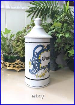 Vintage QUININE Grand Pot à Pharmacie Porcelaine de Limoges Décor coquille volute végétale Polychrome, Collection Apothicaire Made in France