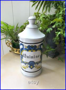 Vintage QUININE Grand Pot à Pharmacie Porcelaine de Limoges Décor coquille volute végétale Polychrome, Collection Apothicaire Made in France